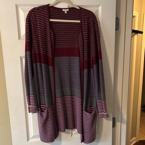 Talbots Burgundy and Purple Striped Open-Front Cardigan